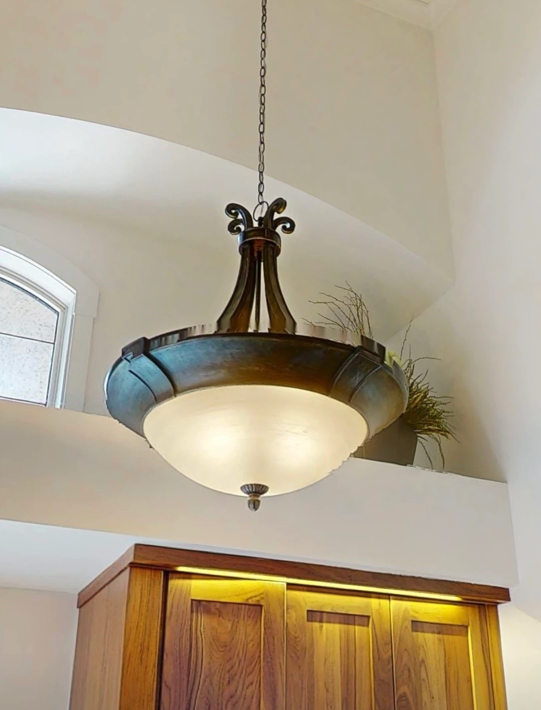 Large Pendant Light Fixture with Frosted Glass Shade - photo 4