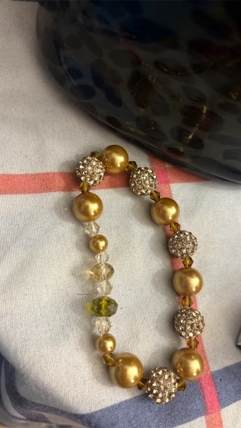 Gold Beaded Bracelet with Rhinestone Accents