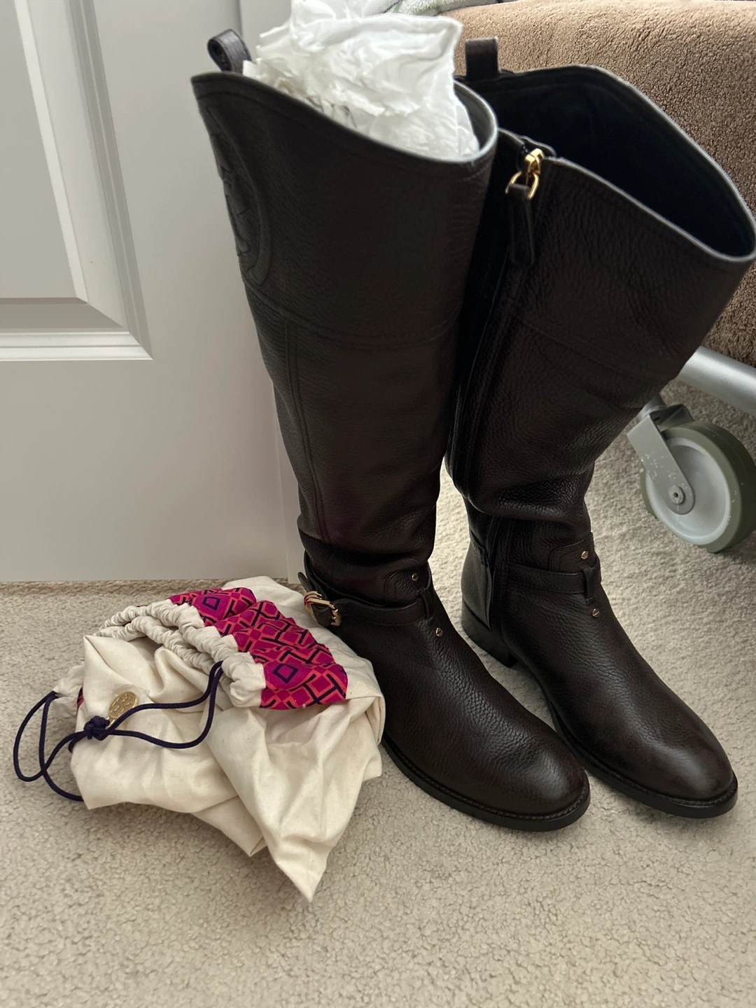 Tory Burch Dark Brown Leather Riding Boots Size 6.5