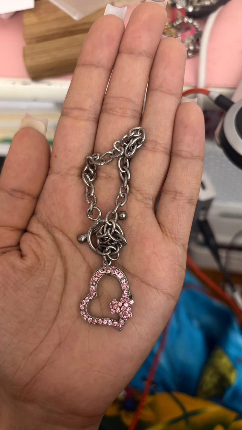 Silver Heart Bracelet with Pink Gems - photo 2