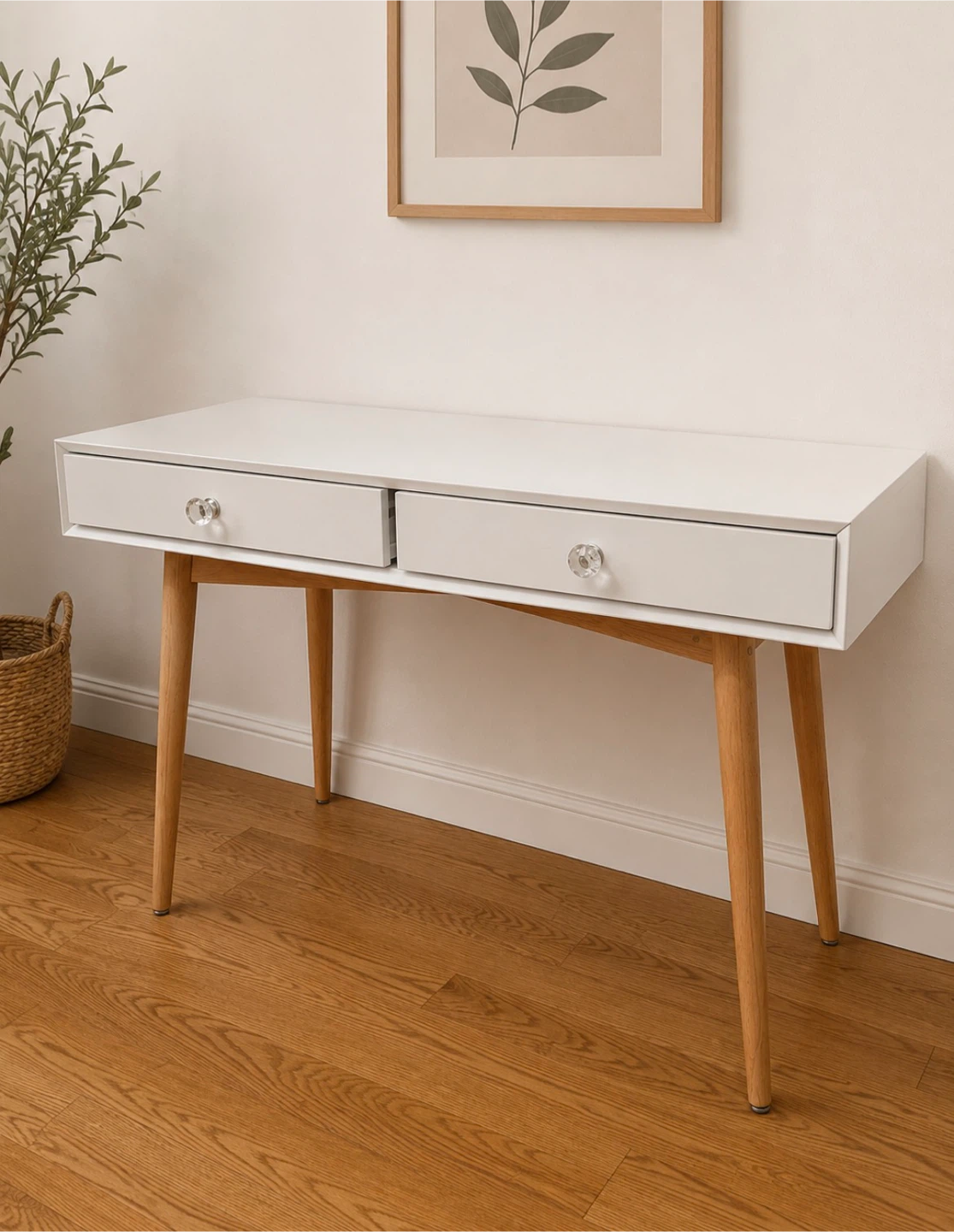 White 2-Drawer Desk with Crystal Knobs