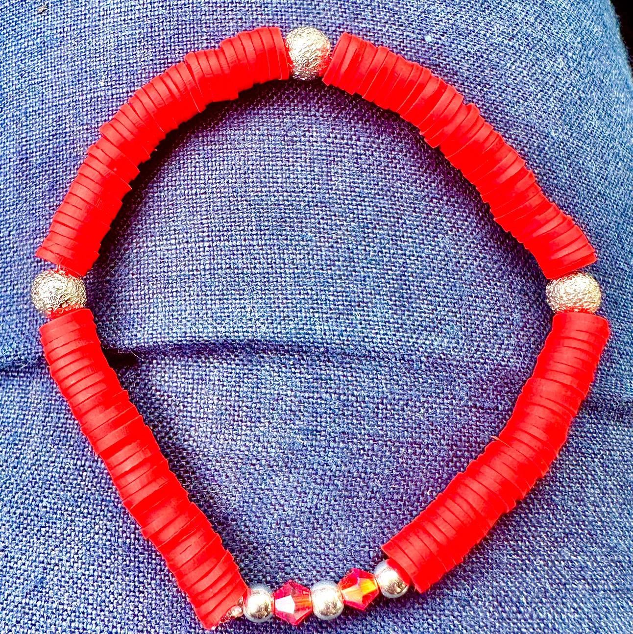 Red Beaded Bracelet with Silver Accents