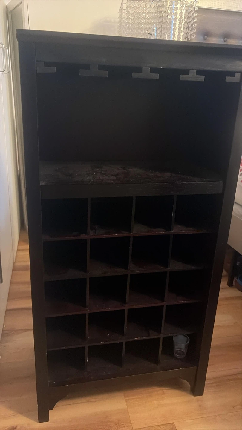 Dark Wood Wine Rack with Glass Holder