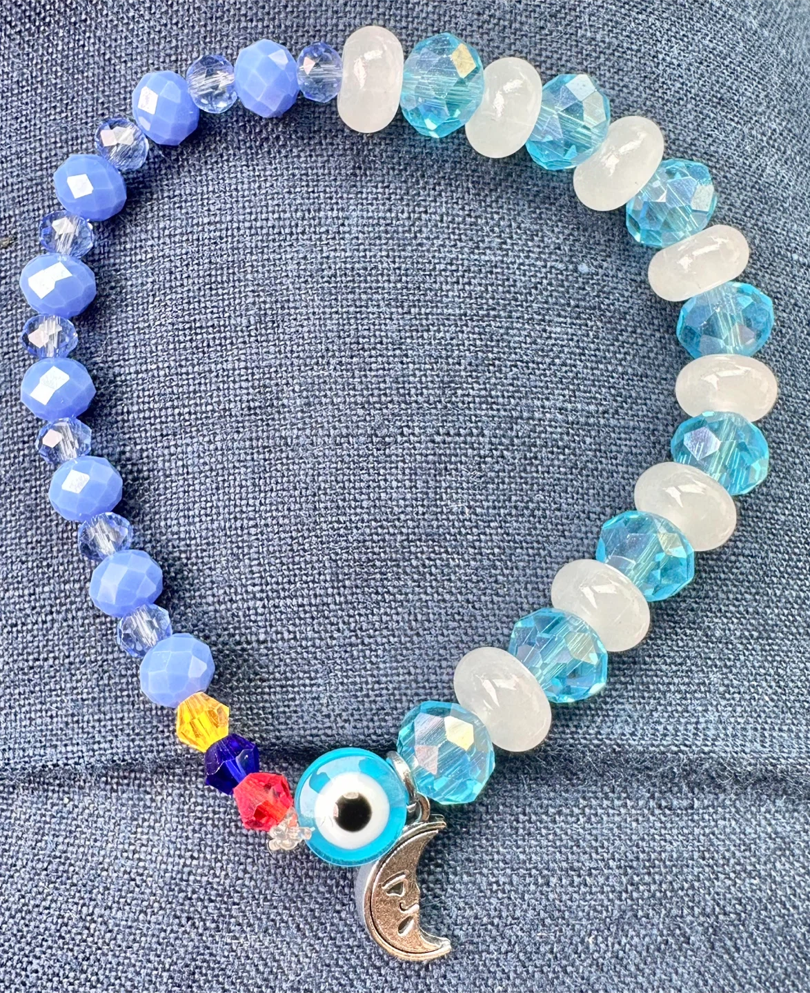 World Cup Beaded Bracelet with Evil Eye and Moon Charm