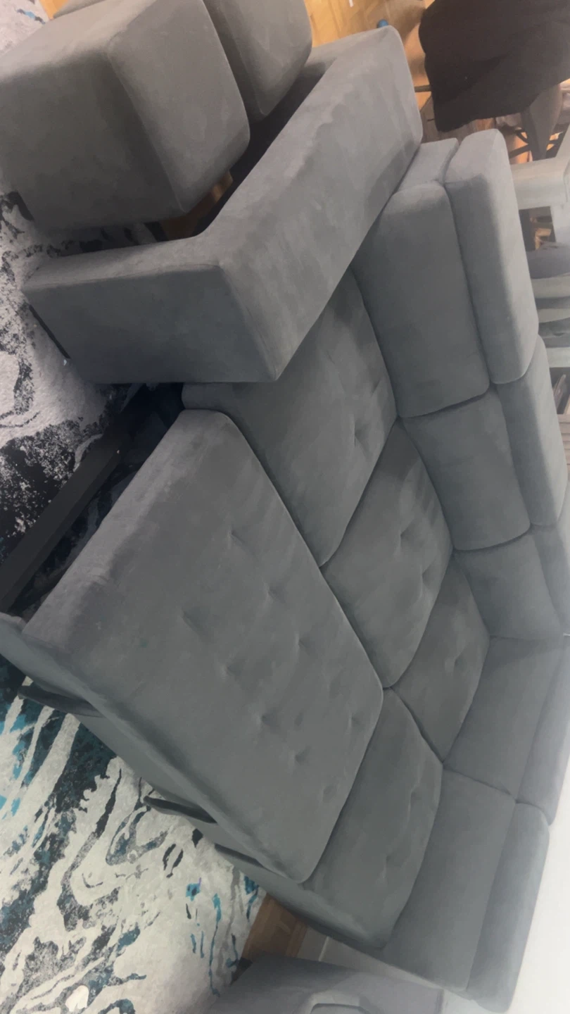 Grey Sectional Sofa with Tufted Cushions