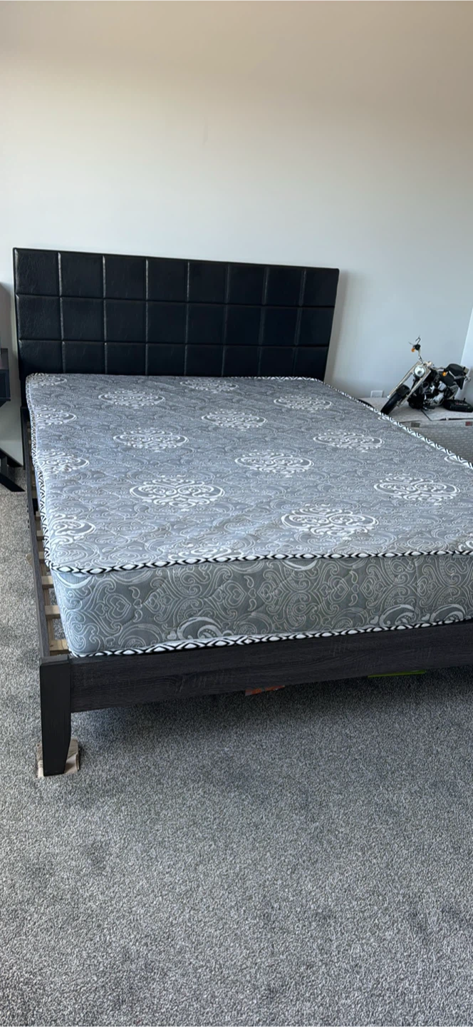 3  BLACK LEATHER bed frames with mattresses