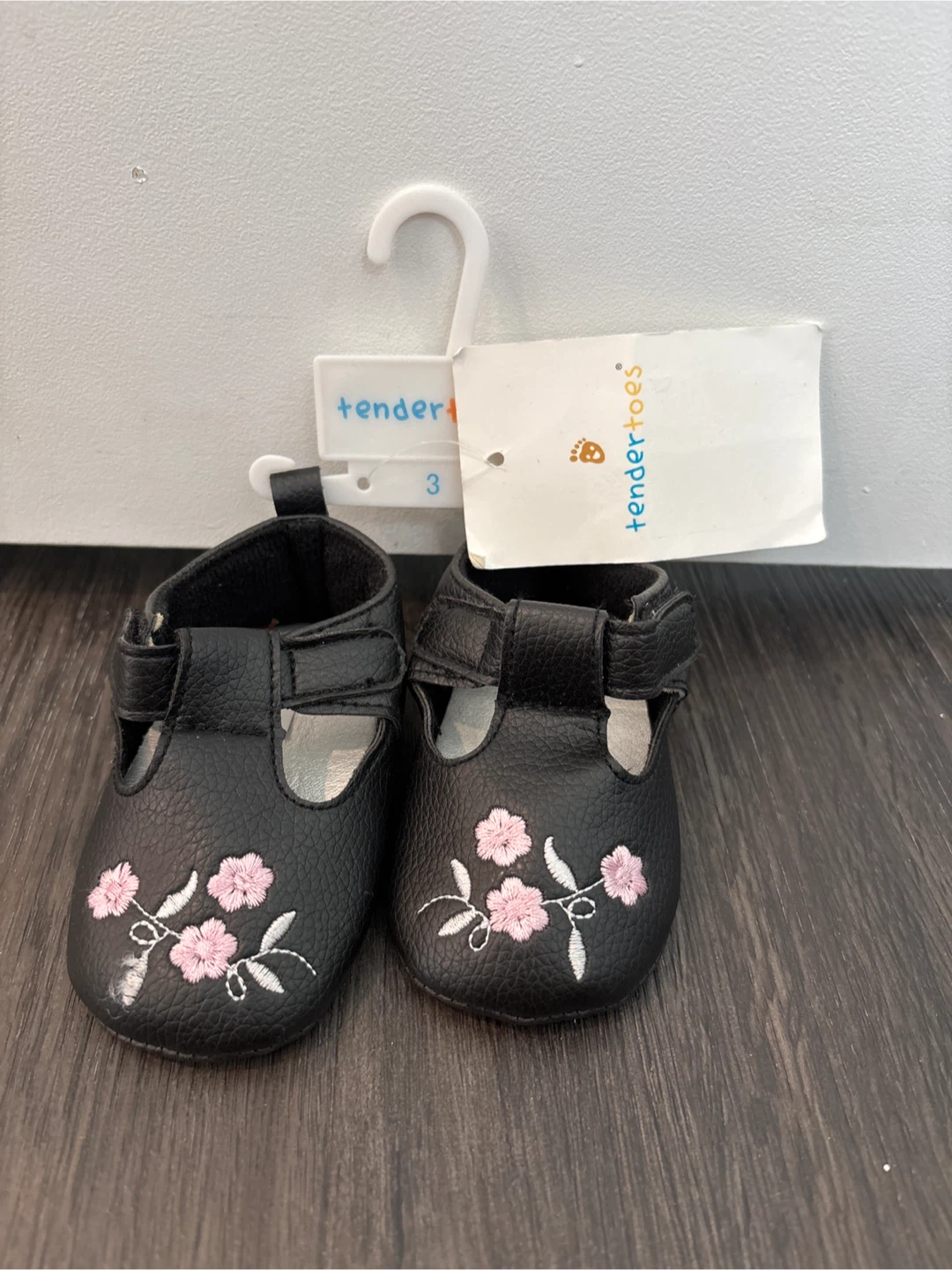 Tender Toes Baby Shoes Size 3 Black Floral