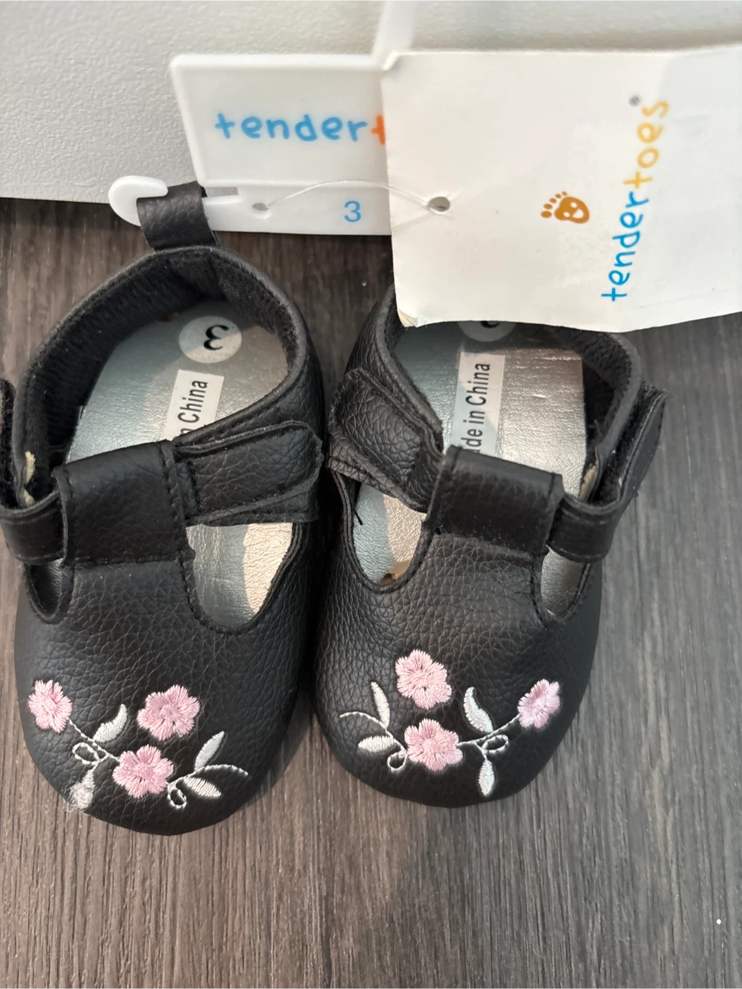 Tender Toes Baby Shoes Size 3 Black Floral - photo 2