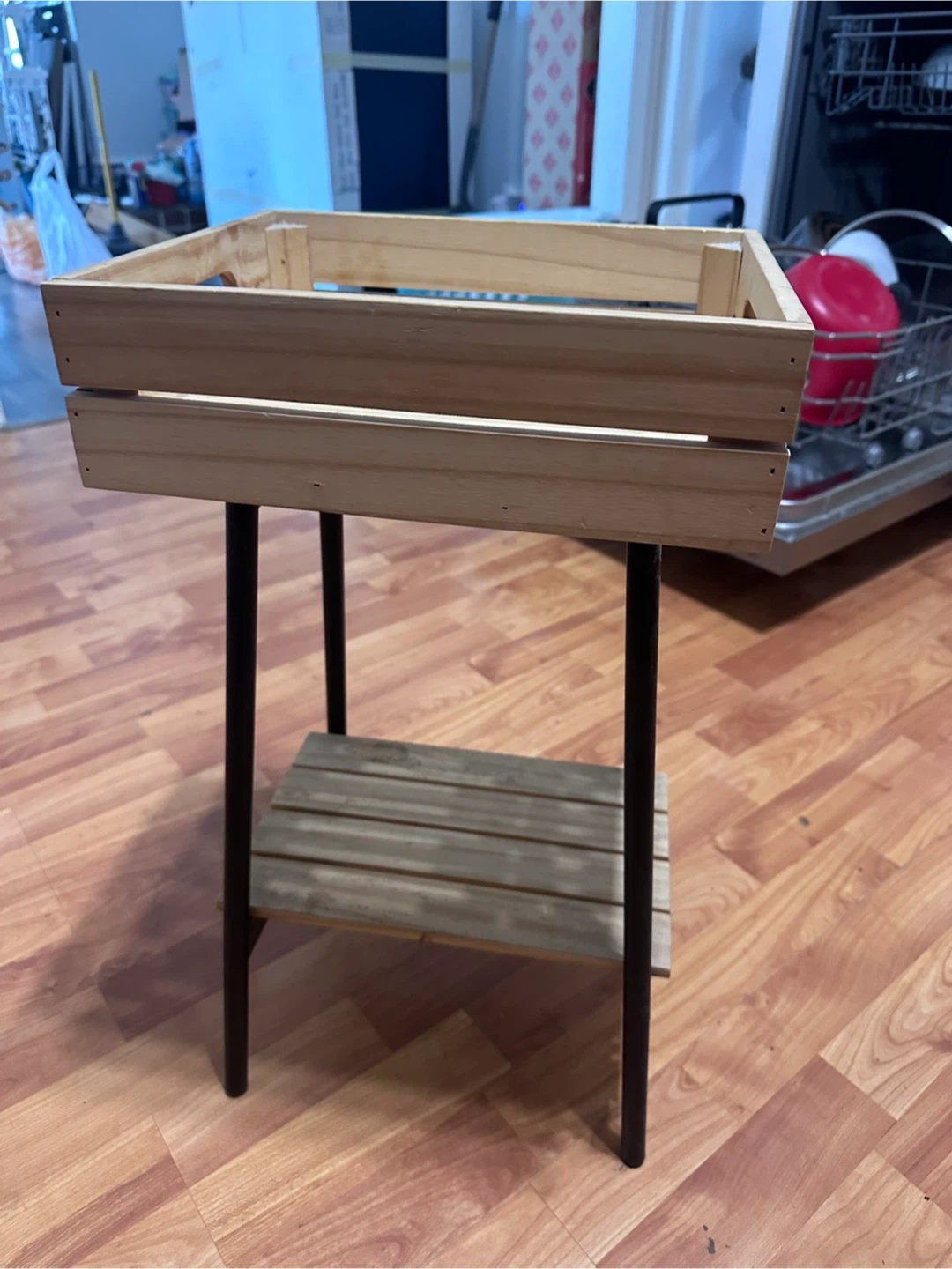 Wooden Crate Side Table with Shelf