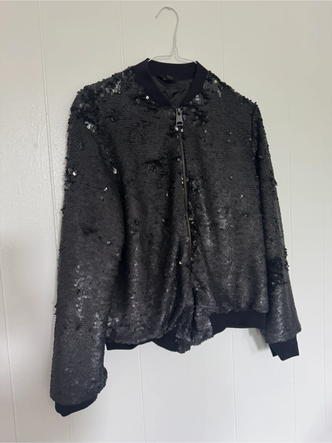 TOPSHOP Black Sequin Bomber Jacket Size US 6
