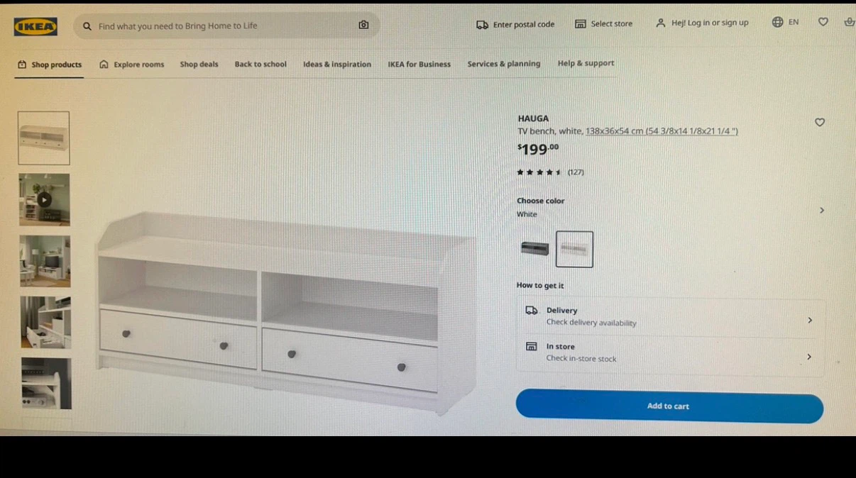 IKEA HAUGA TV Bench White - drawer pulls not included - photo 2