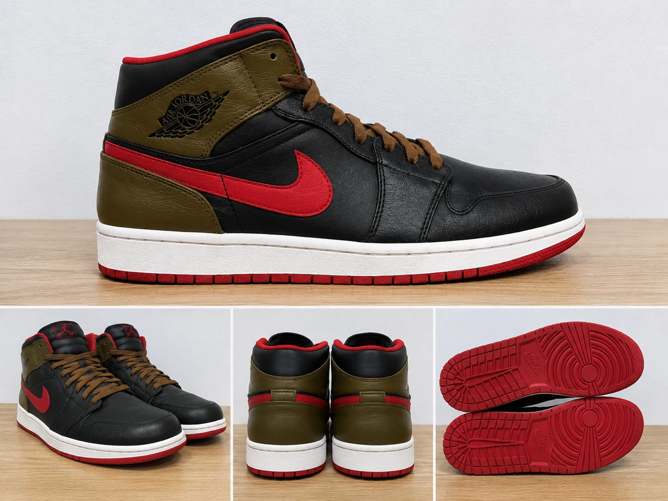 Air Jordan 1 Phat Mid - Black Red Olive