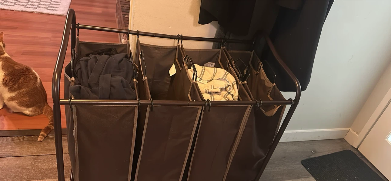 Brown 4-Bin Rolling Laundry Sorter