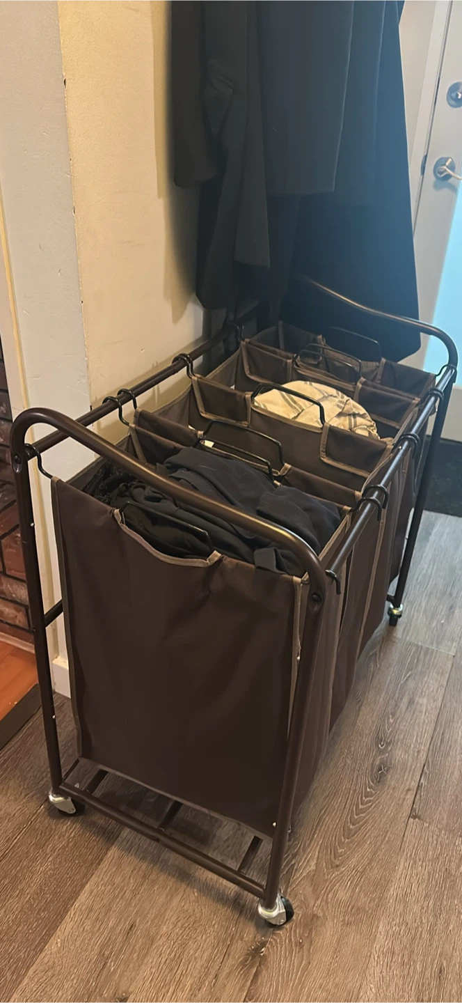 Brown 4-Bin Rolling Laundry Sorter - photo 2