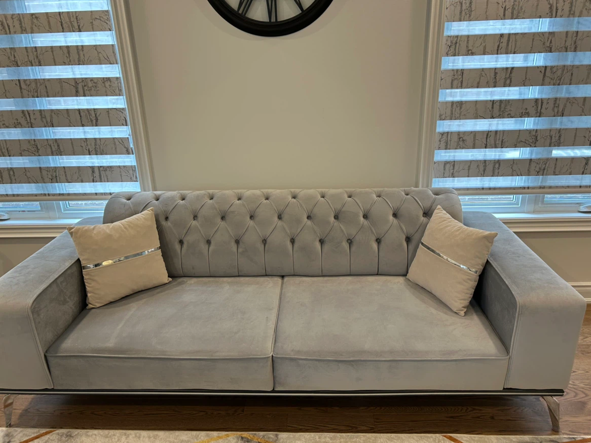 Grey Velvet Tufted Sofa Bed with Throw Pillows - photo 2
