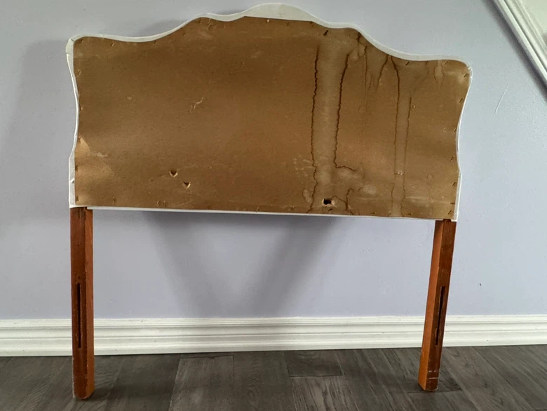 White Upholstered Headboard with Wood Legs - photo 2