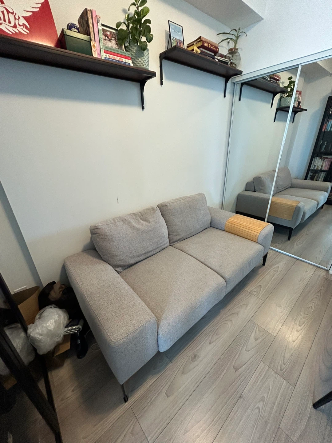 Modern Light Grey Loveseat Sofa with Wooden Base - photo 5
