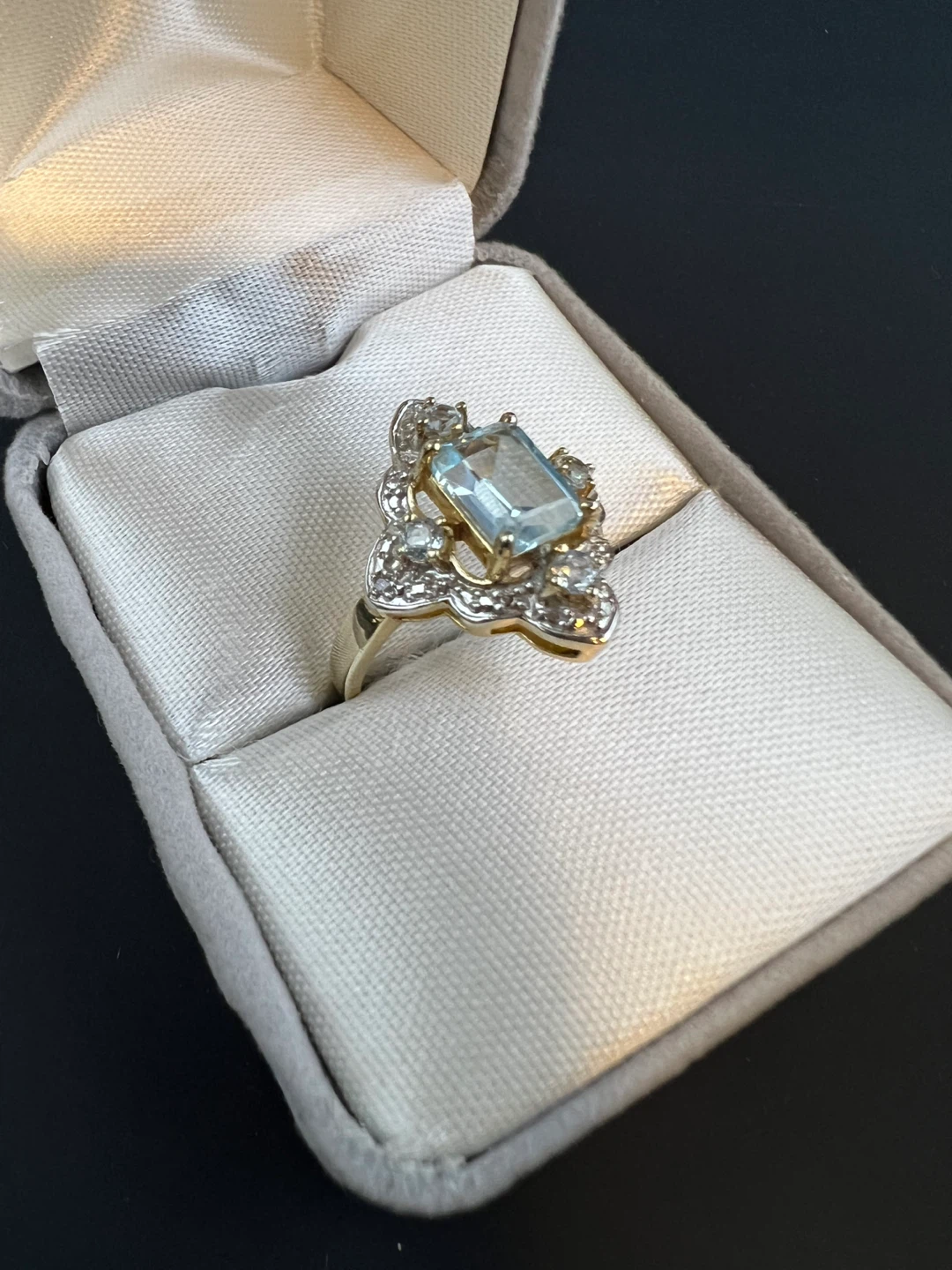 Vintage Style 925 Vermeil Emerald-Cut Blue Topaz Ring