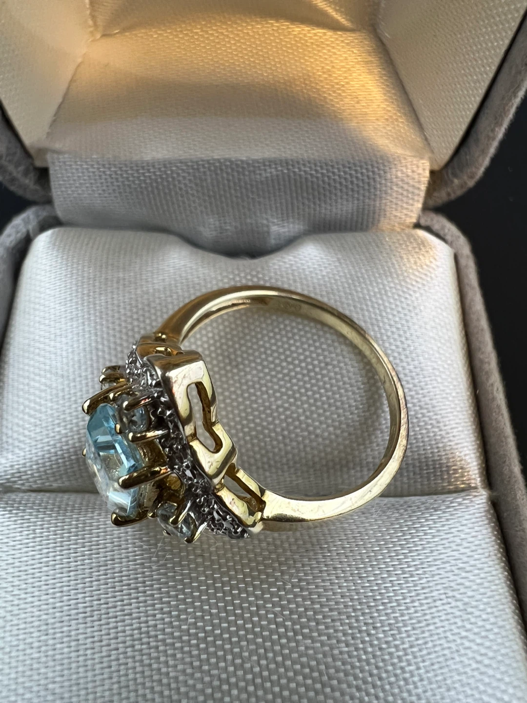 Vintage Style 925 Vermeil Emerald-Cut Blue Topaz Ring - photo 2
