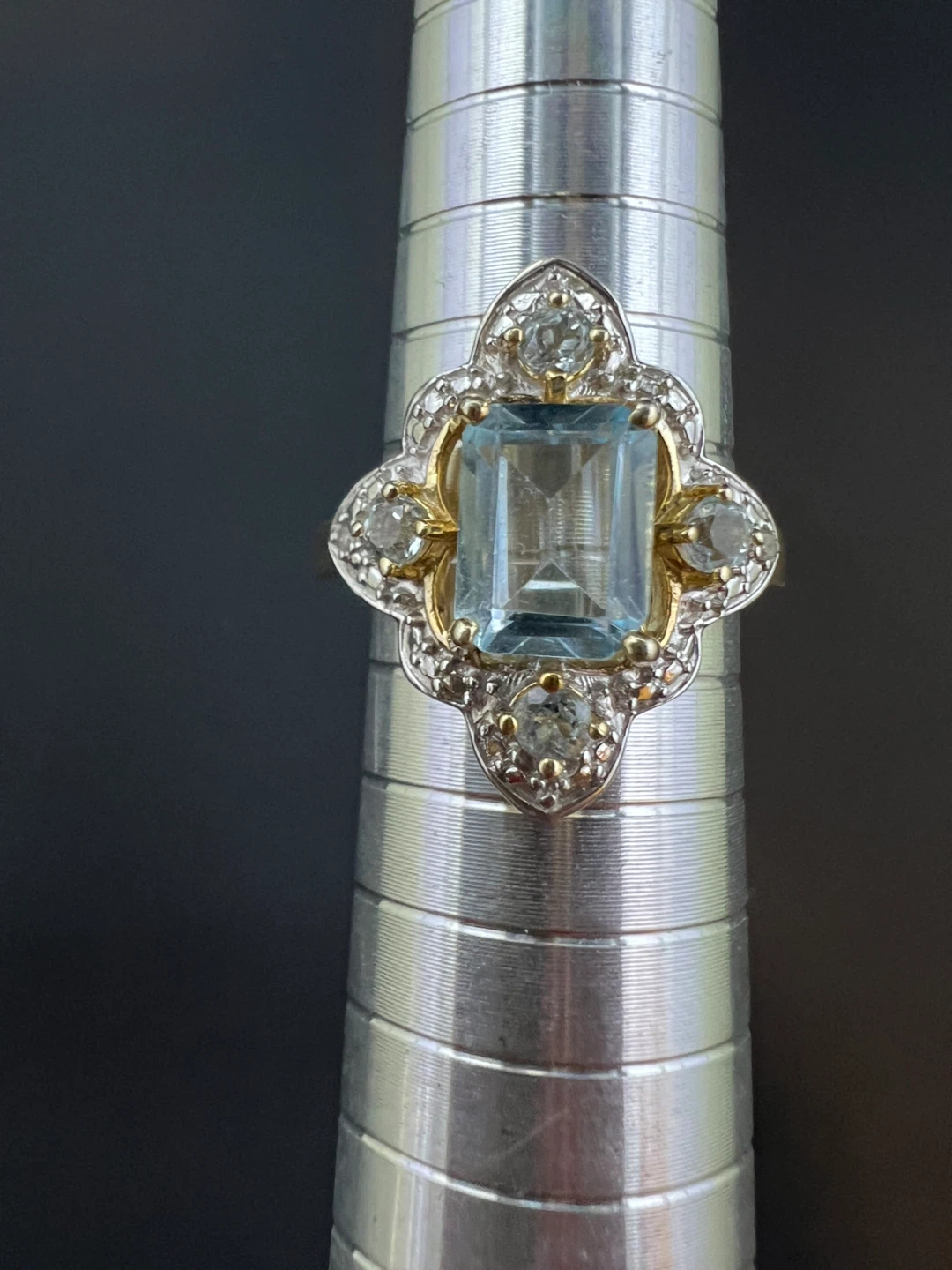 Vintage Style 925 Vermeil Emerald-Cut Blue Topaz Ring - photo 3