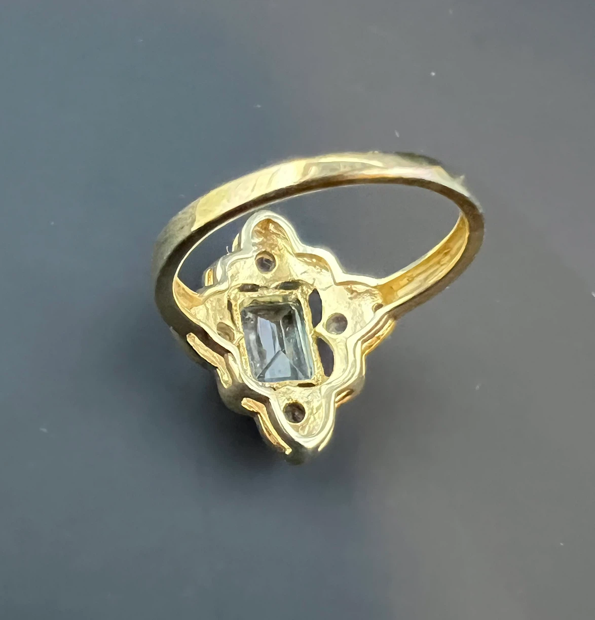 Vintage Style 925 Vermeil Emerald-Cut Blue Topaz Ring - photo 5