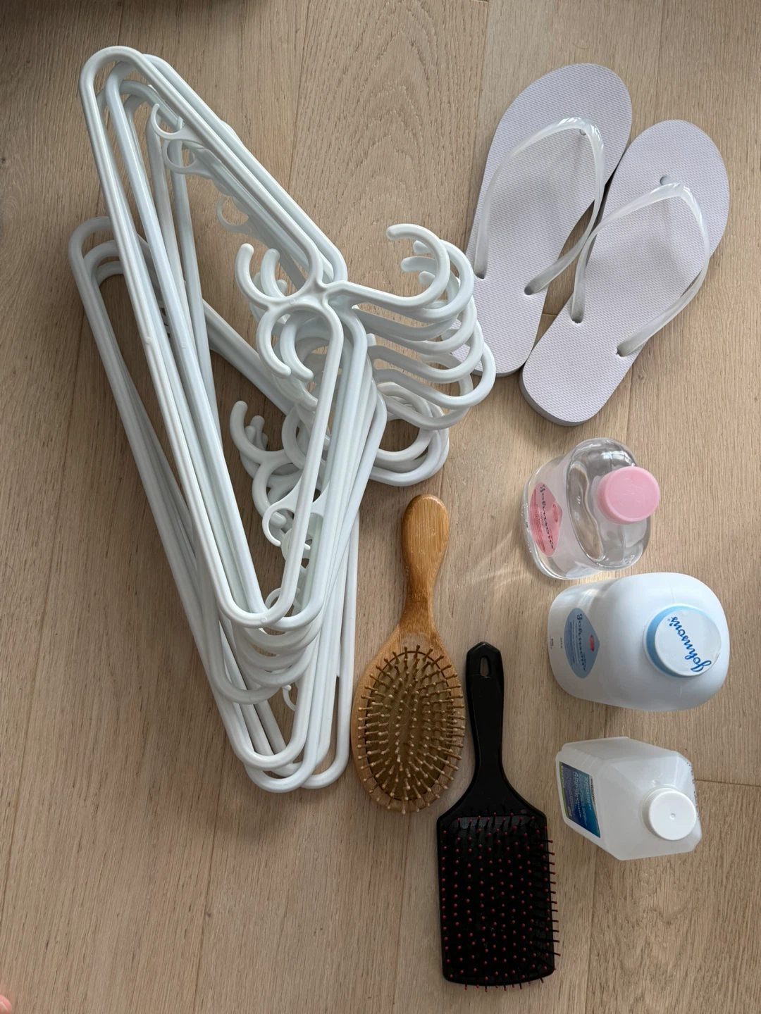 White Clothes Hangers + Johnson products