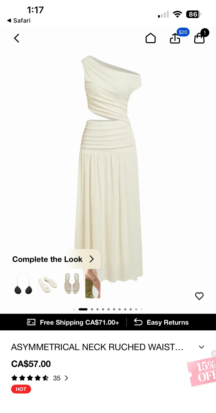 CIDER Asymmetrical Neck Ruched Waist Dress
