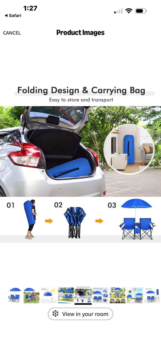 Blue Double Camping Chair with Umbrella - photo 3