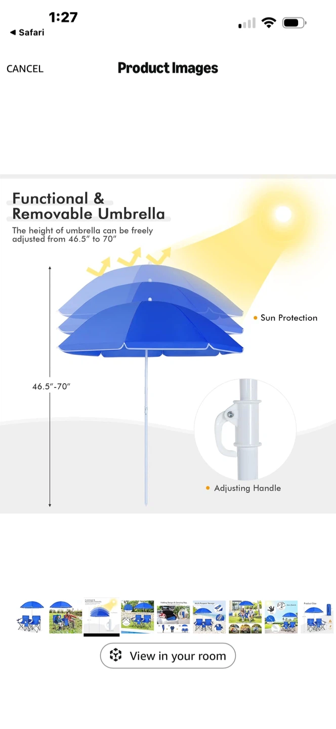 Blue Double Camping Chair with Umbrella - photo 4