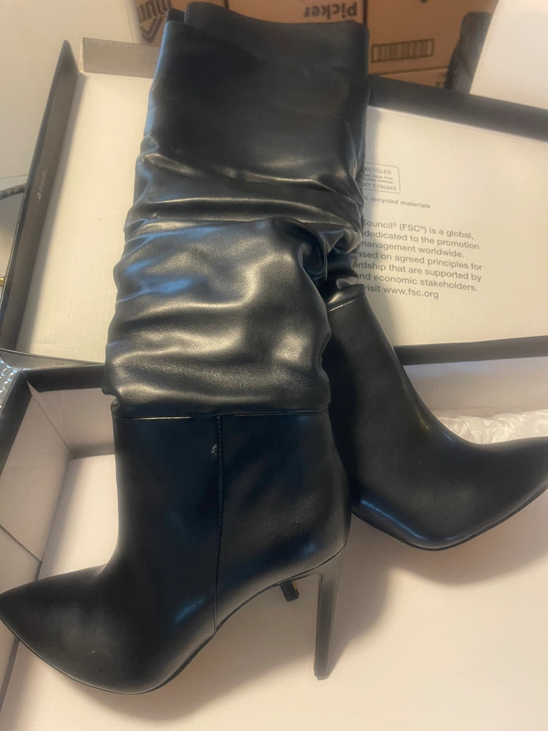 Nine West Black Faux Leather Ruched Knee-High Boots