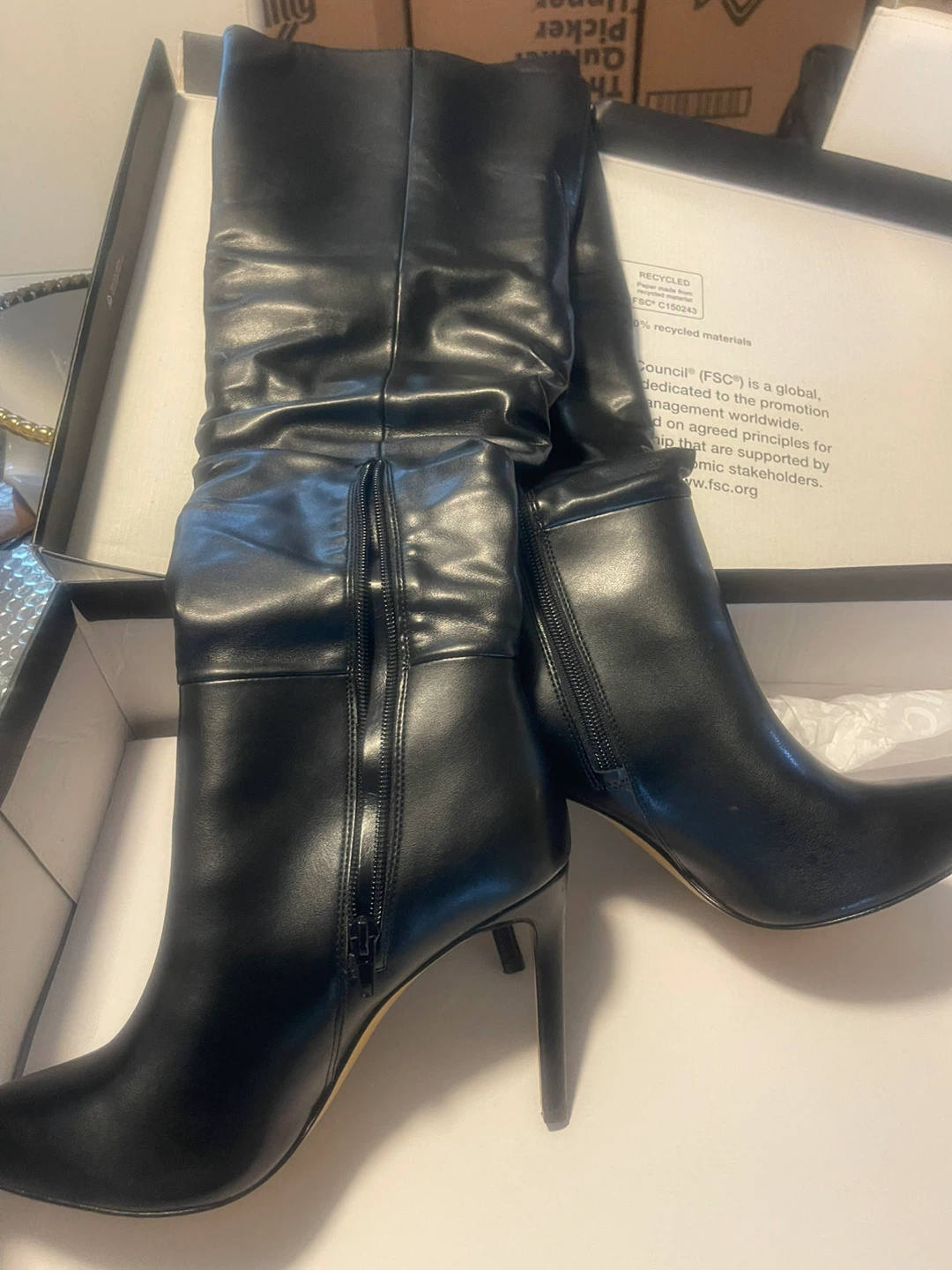 Nine West Black Faux Leather Ruched Knee-High Boots - photo 2