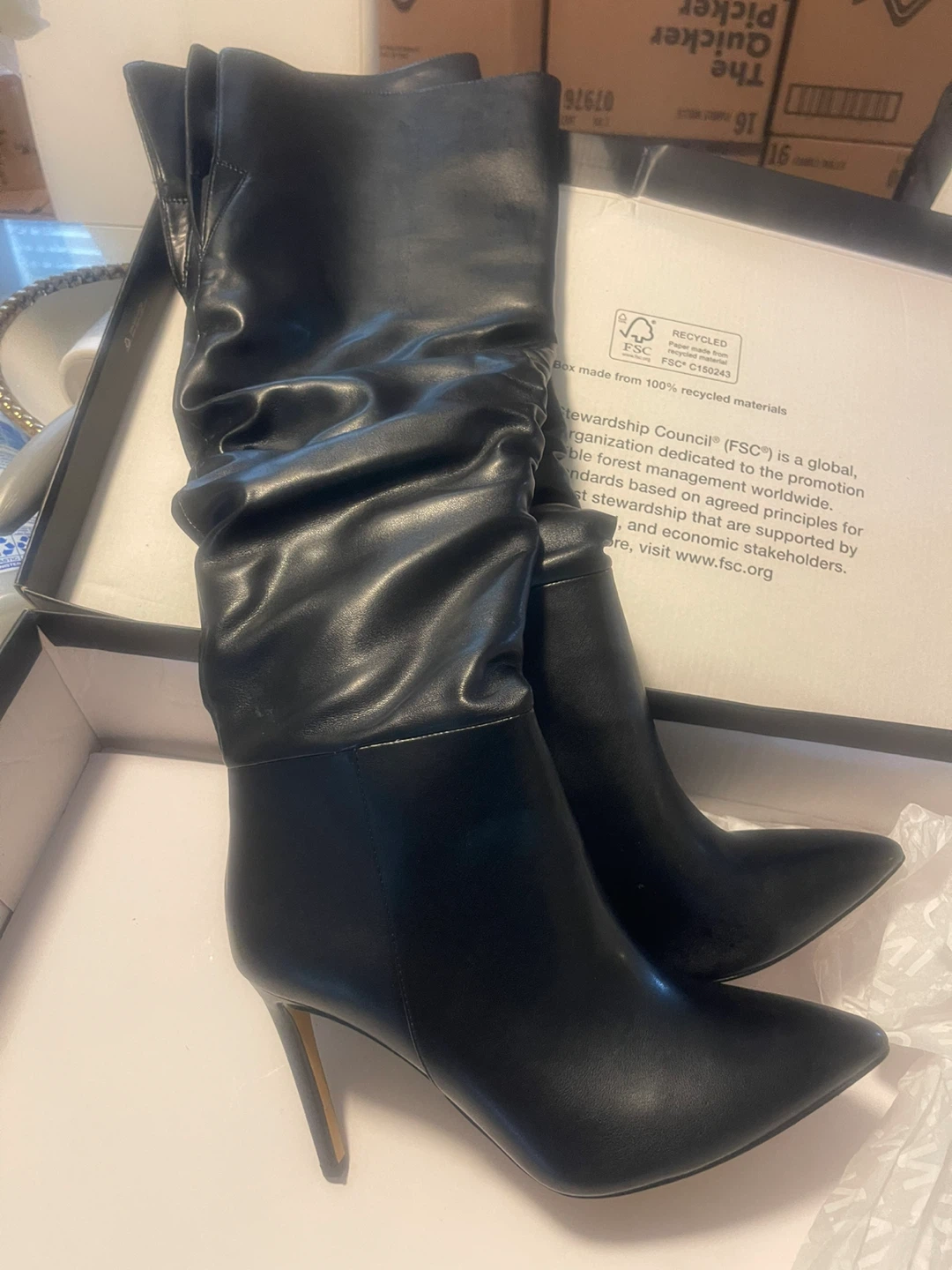 Nine West Black Faux Leather Ruched Knee-High Boots - photo 3