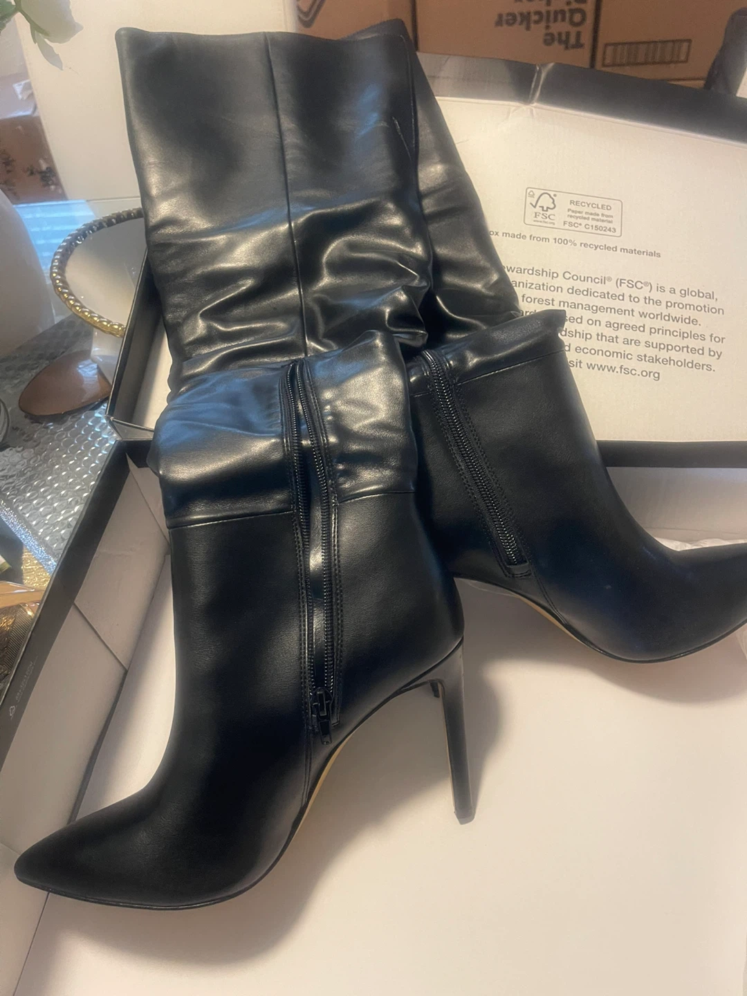 Nine West Black Faux Leather Ruched Knee-High Boots - photo 4
