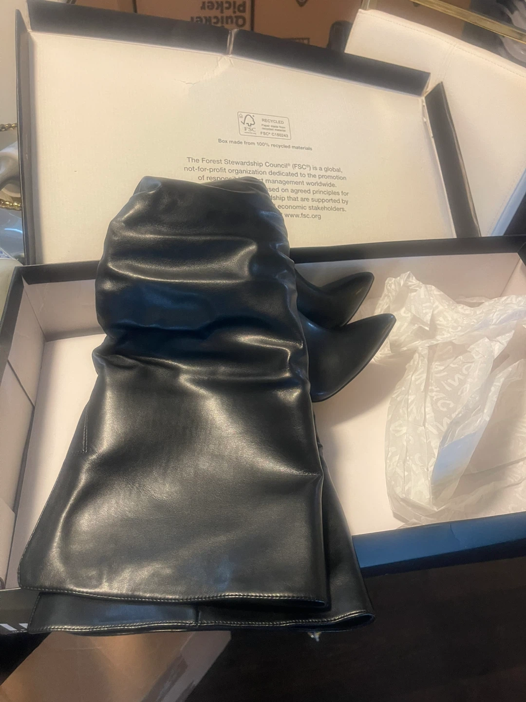 Nine West Black Faux Leather Ruched Knee-High Boots - photo 5