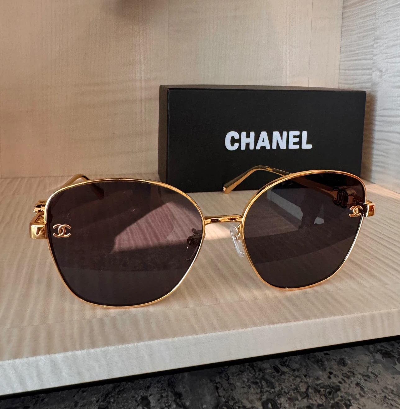 CHANEL Gold Aviator Sunglasses unisex