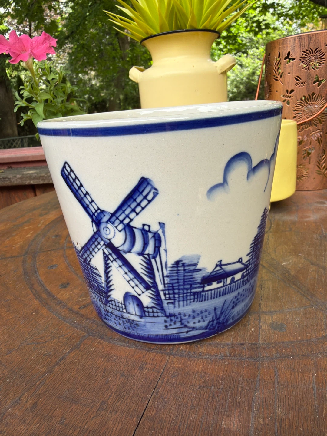 Vintage Delft Blue and White Ceramic Planter