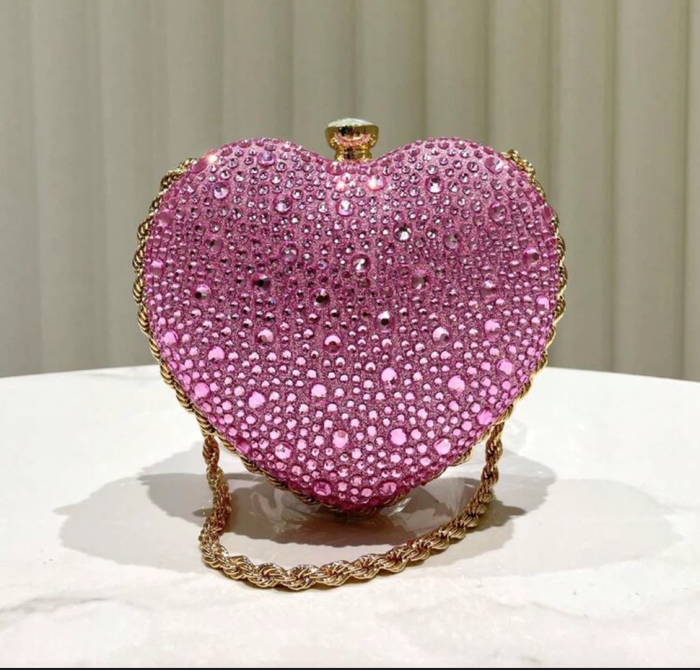 Pink Heart Rhinestone Clutch Purse