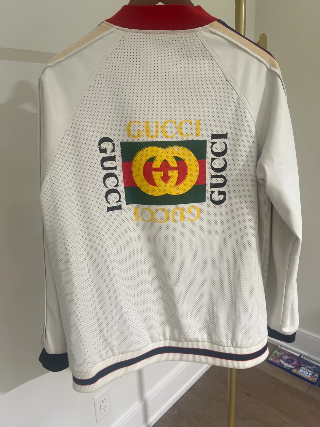 White Perforated Leather Bomber Jacket - photo 2