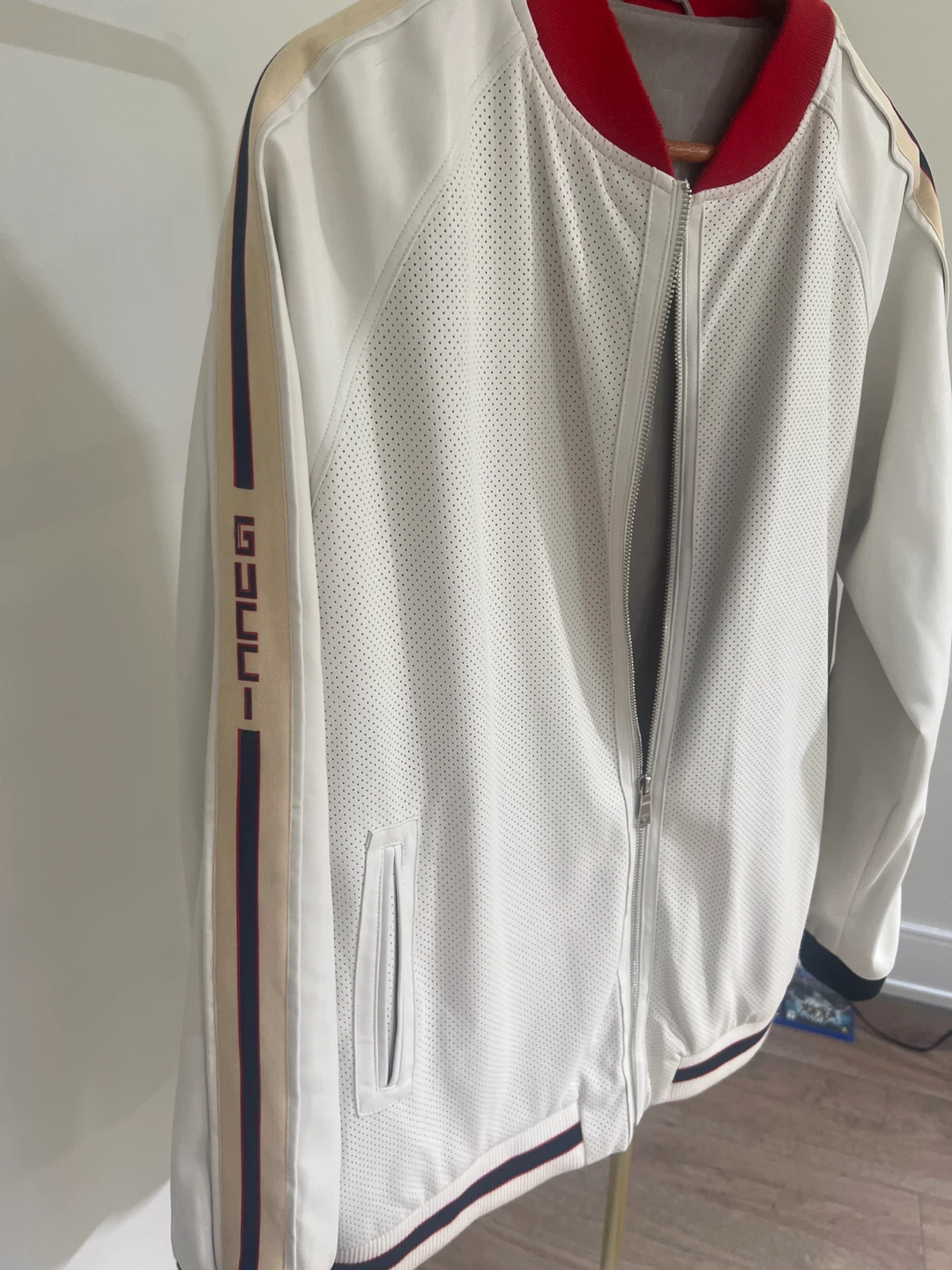 White Perforated Leather Bomber Jacket - photo 3