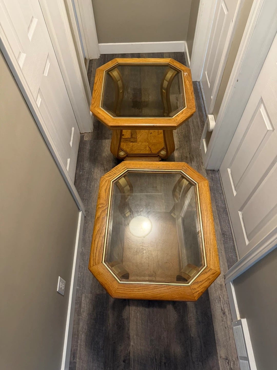 Oak and Glass Octagon Side Table