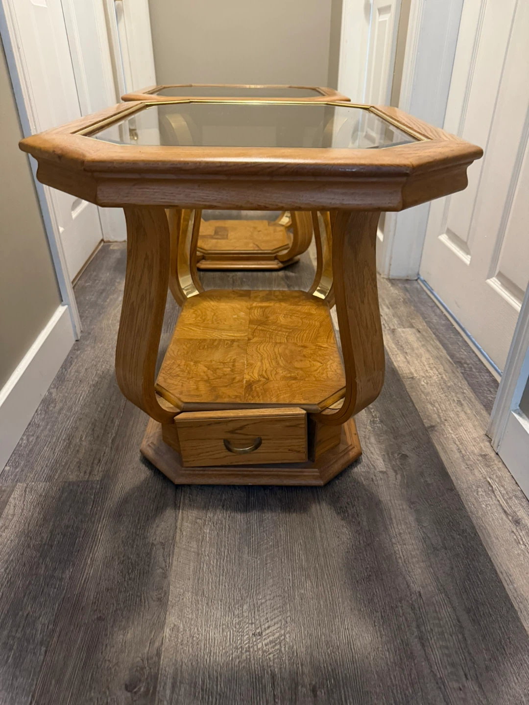 Oak and Glass Octagon Side Table - photo 2