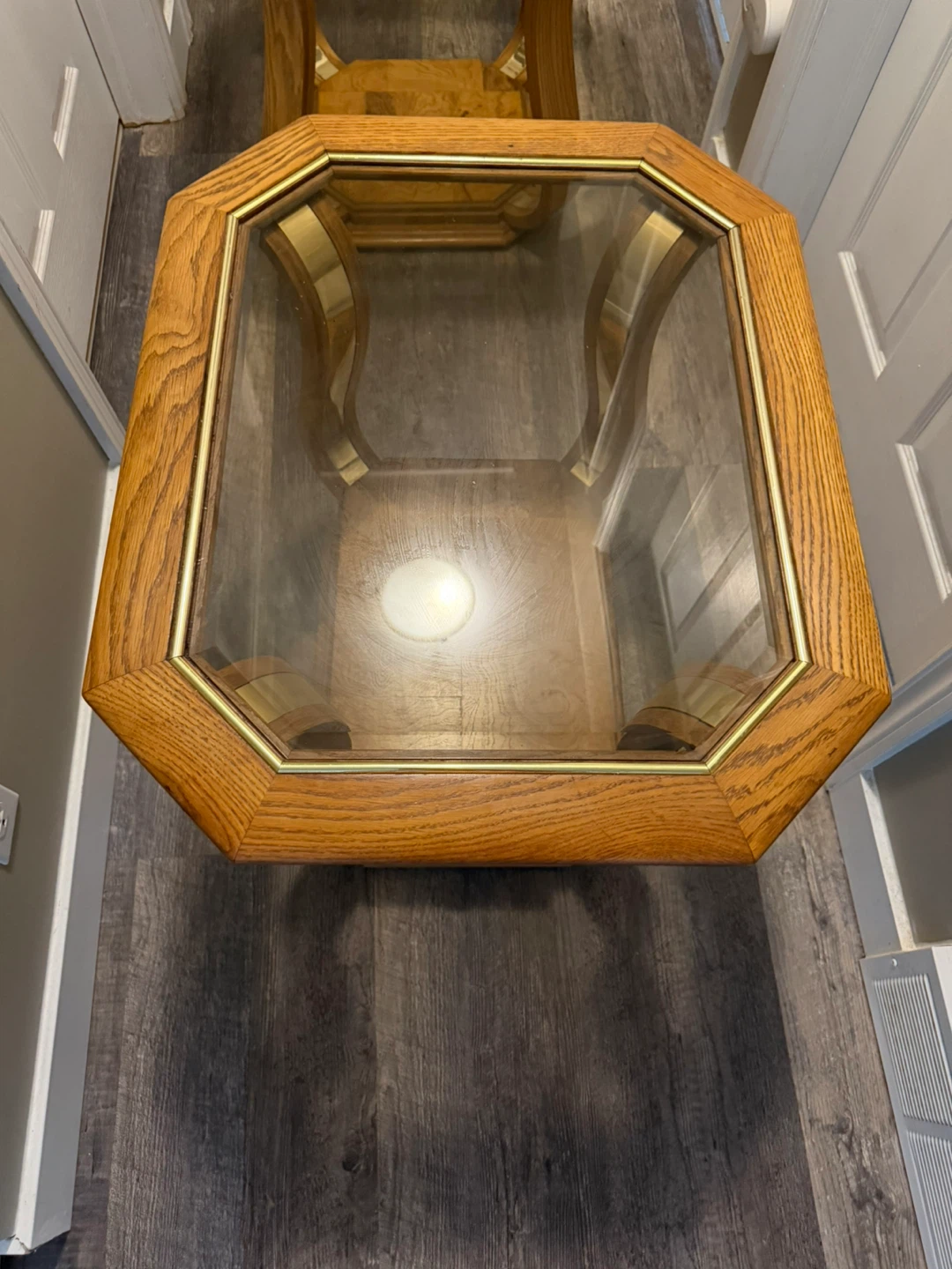 Oak and Glass Octagon Side Table - photo 3