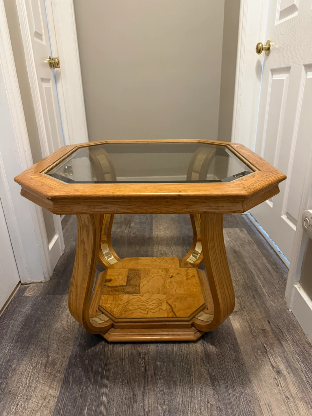 Oak and Glass Octagon Side Table - photo 4