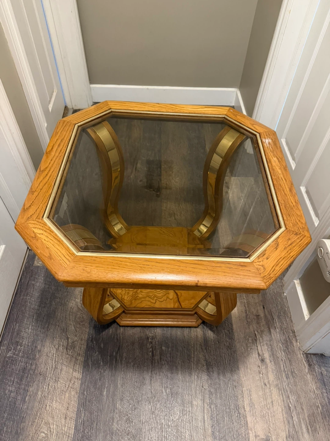Oak and Glass Octagon Side Table - photo 5