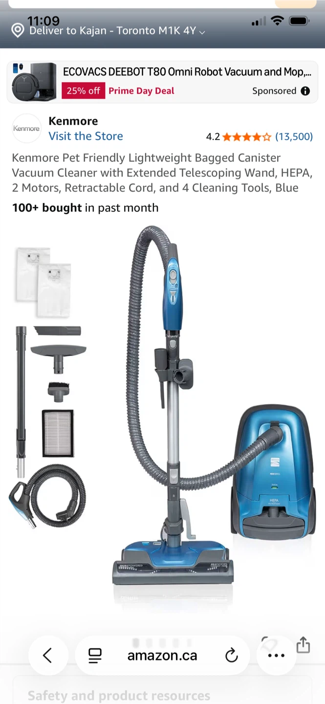 Kenmore vacuum, delivery- new condition