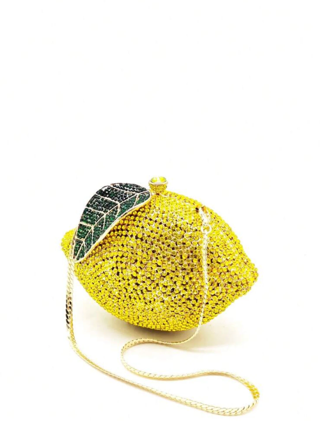 Crystal Lemon Clutch Purse with Leaf Accent