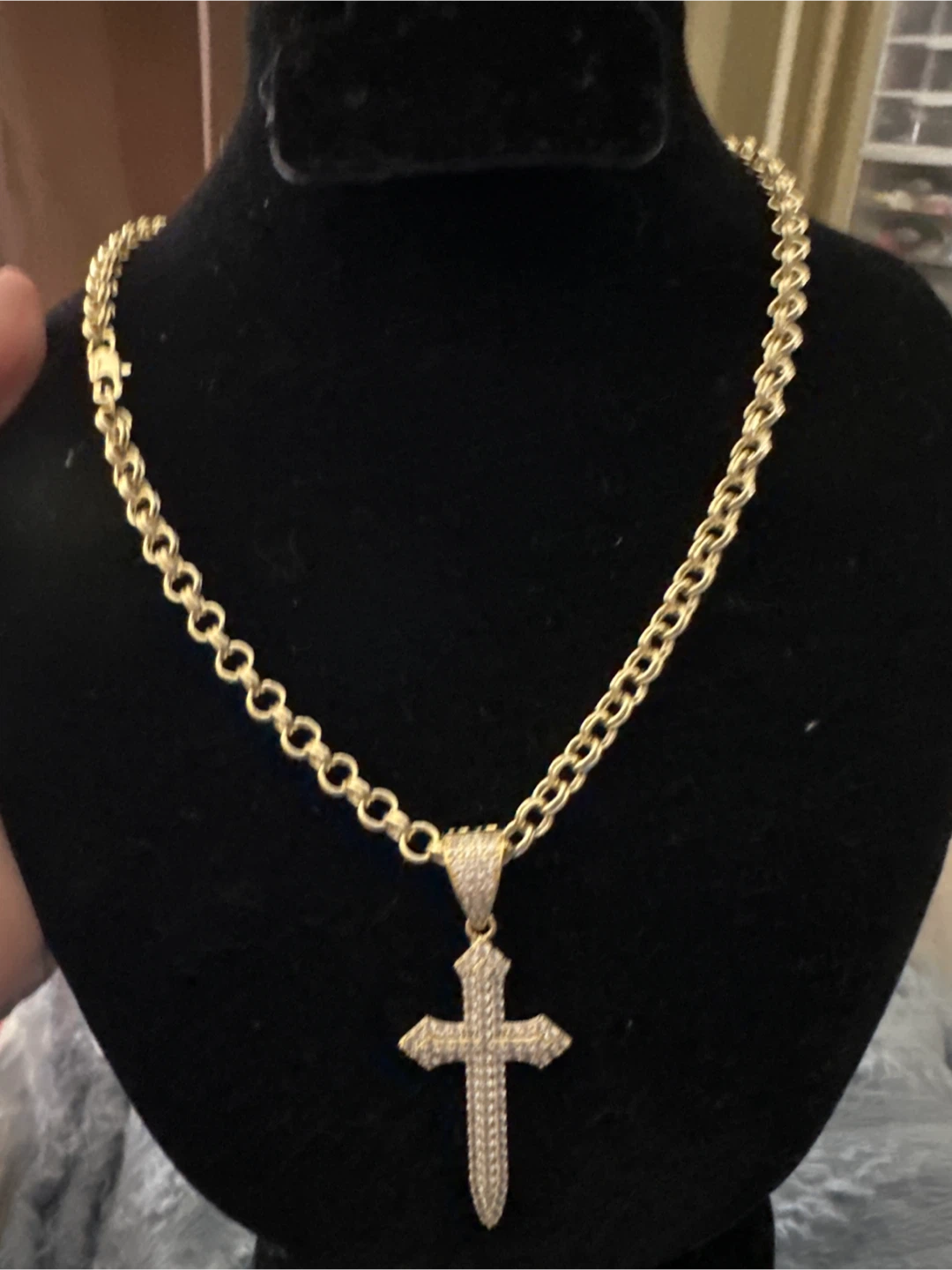 14k Gold laminated cross necklace with pave stones
