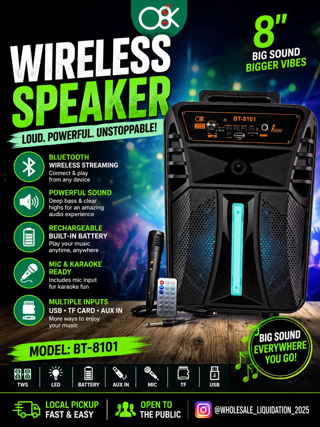 OK BT-8101 8" Wireless Speaker