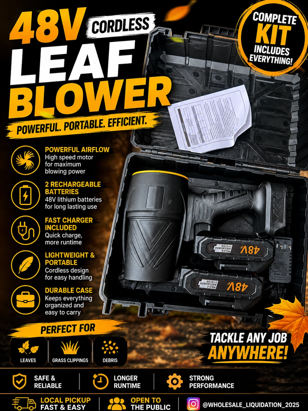 48V Cordless Leaf Blower Complete Kit with 2 Batteries