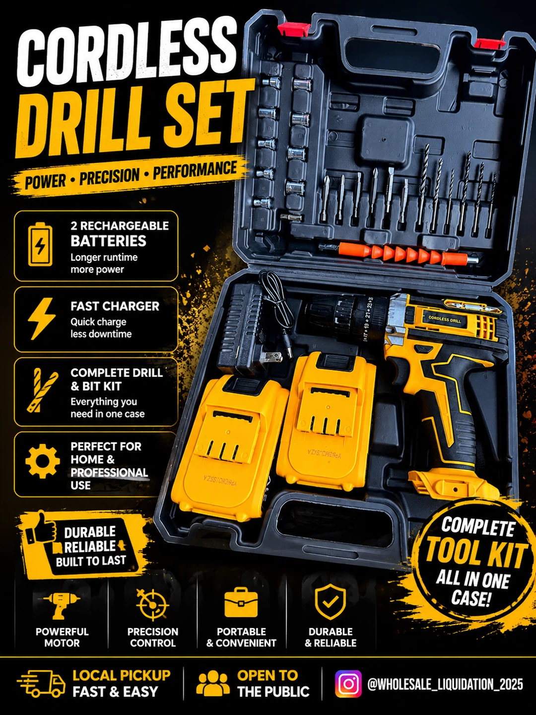 Cordless Drill and Bit Set with 2 Batteries